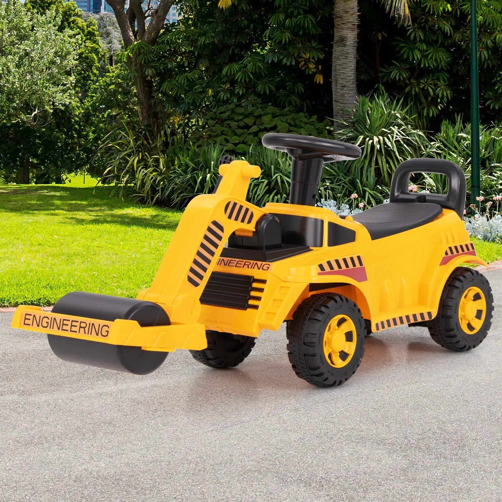 Toddler Ride on Car with Adjustable Roller and Under-Seat Storage-Yellow by DirectDeals