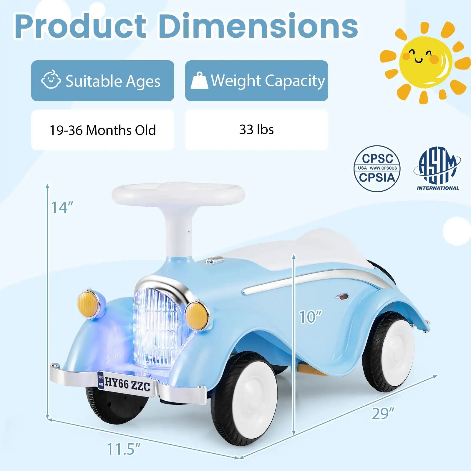 Toddler Ride on Toy Classic Sliding Car with Horn and LED Headlight by DirectDeals
