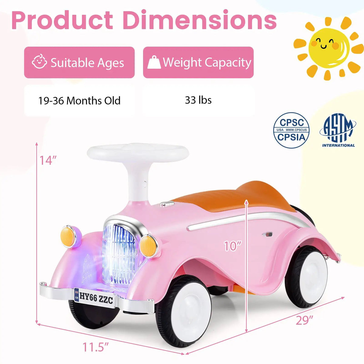 Toddler Ride on Toy Classic Sliding Car with Horn and LED Headlight, photo 15 of 24