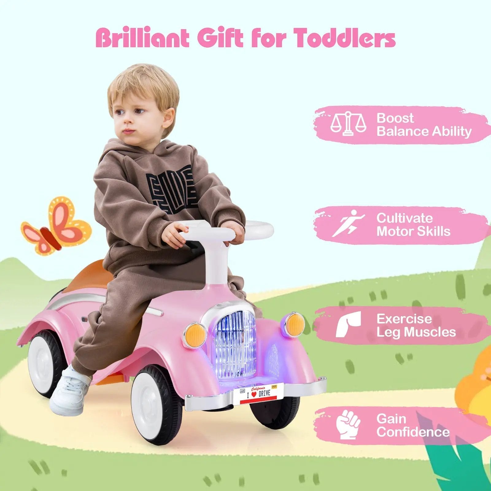 Toddler Ride on Toy Classic Sliding Car with Horn and LED Headlight by DirectDeals