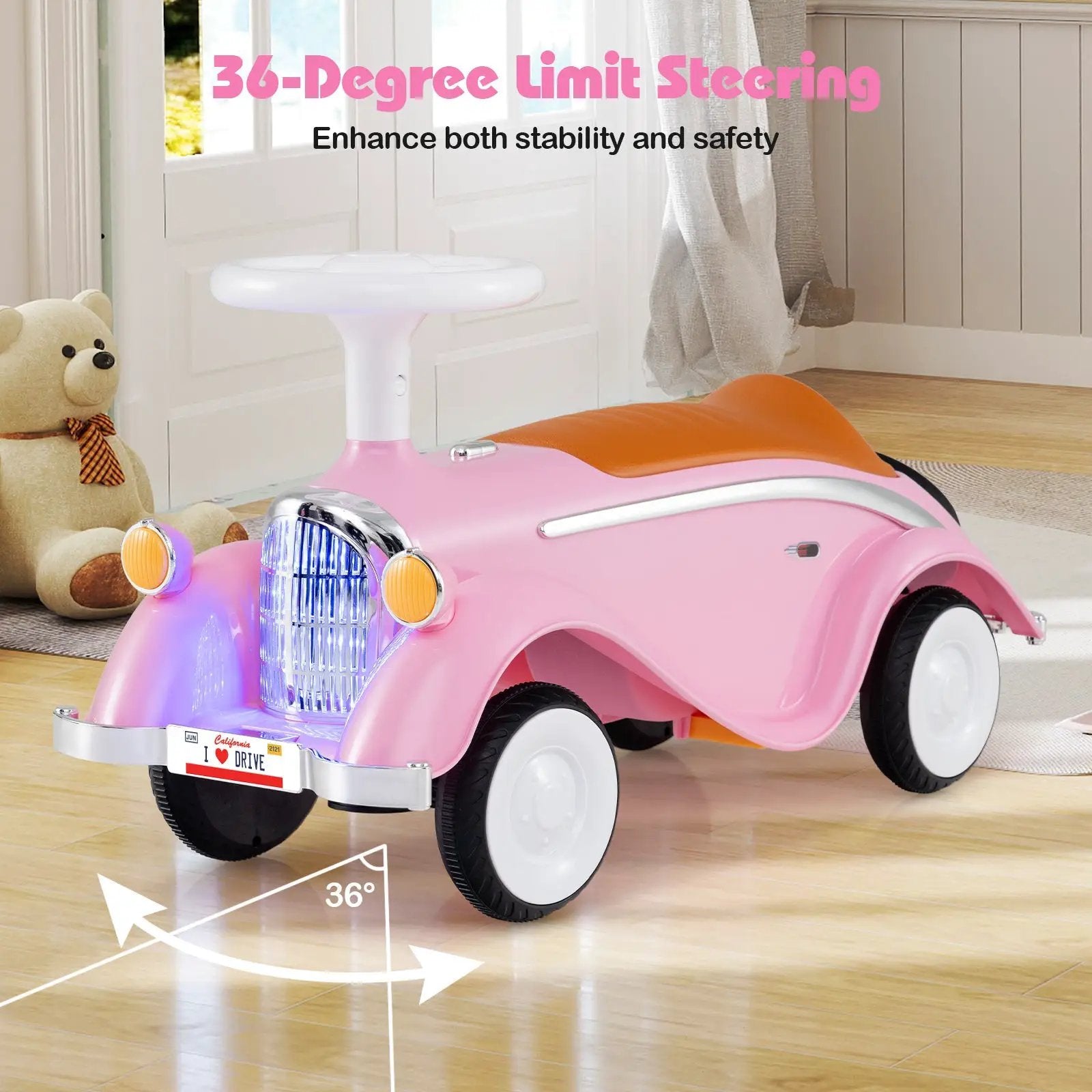 Toddler Ride on Toy Classic Sliding Car with Horn and LED Headlight by DirectDeals