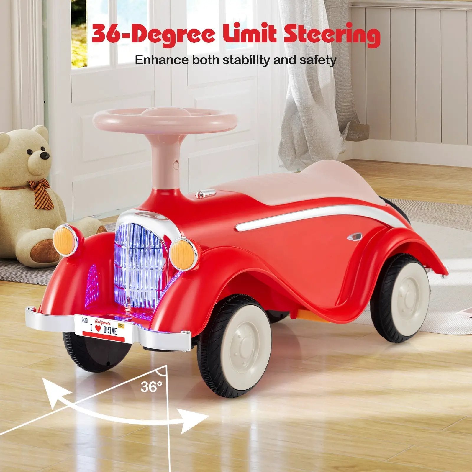 Toddler Ride on Toy Classic Sliding Car with Horn and LED Headlight by DirectDeals