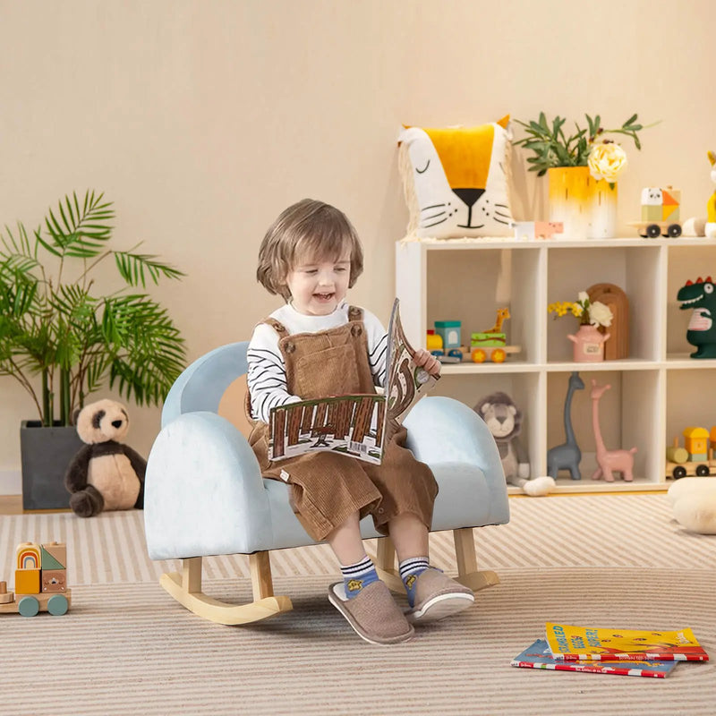 Toddler Rocking Chair with Solid Rubber Wood Frame Soft Velvet Cover-Blue by DirectDeals