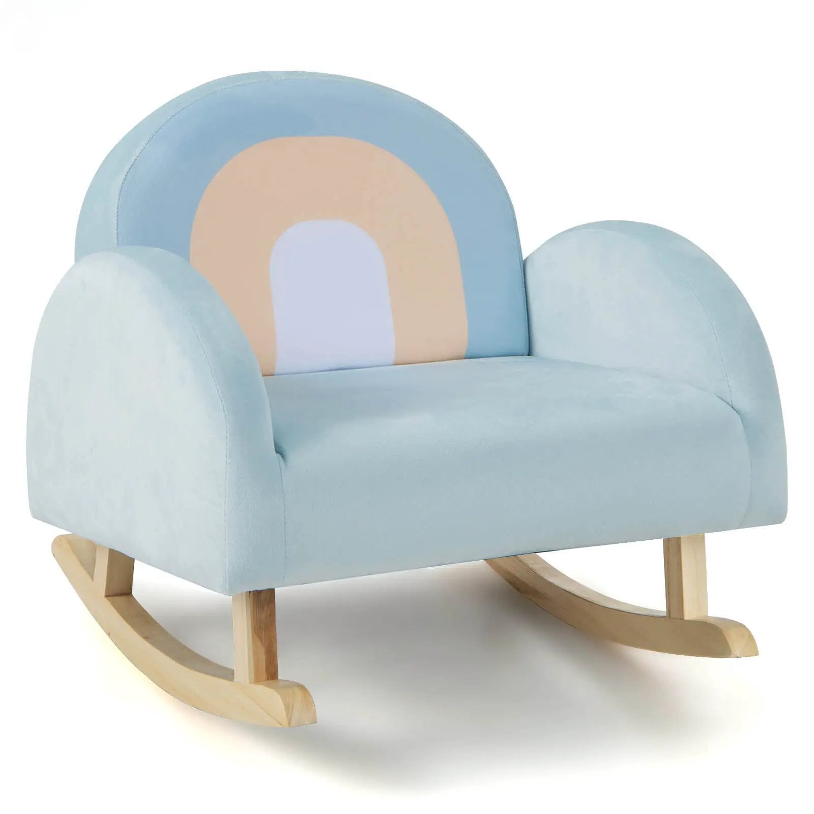 Toddler Rocking Chair with Solid Rubber Wood Frame Soft Velvet Cover-Blue by DirectDeals