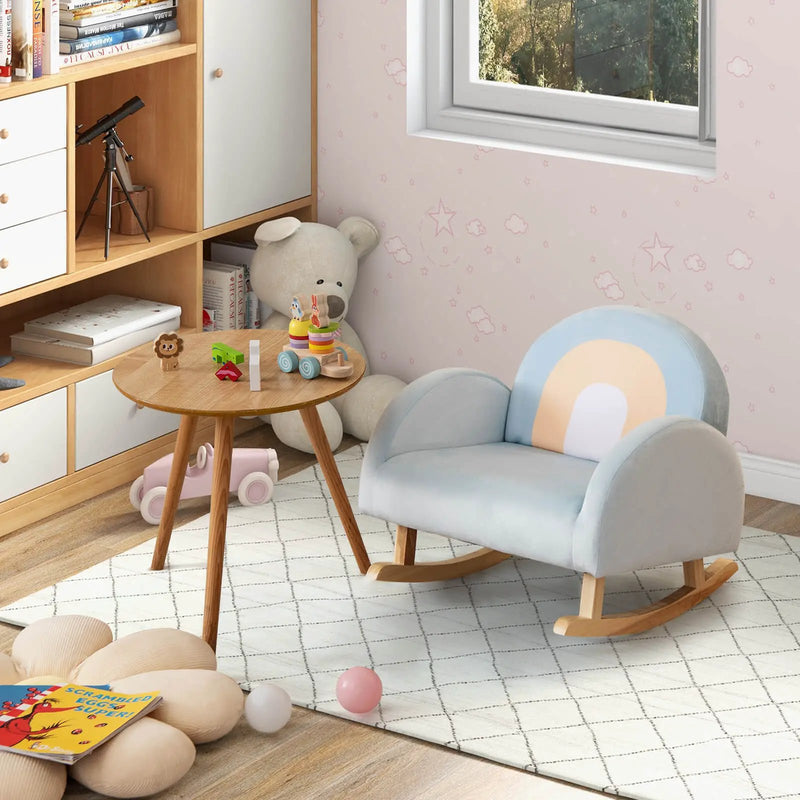Toddler Rocking Chair with Solid Rubber Wood Frame Soft Velvet Cover-Blue by DirectDeals