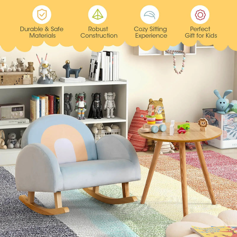 Toddler Rocking Chair with Solid Rubber Wood Frame Soft Velvet Cover-Blue by DirectDeals
