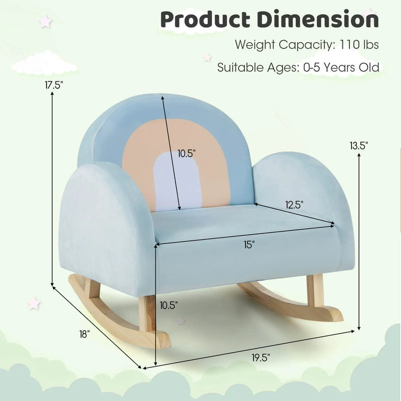 Toddler Rocking Chair with Solid Rubber Wood Frame Soft Velvet Cover-Blue by DirectDeals