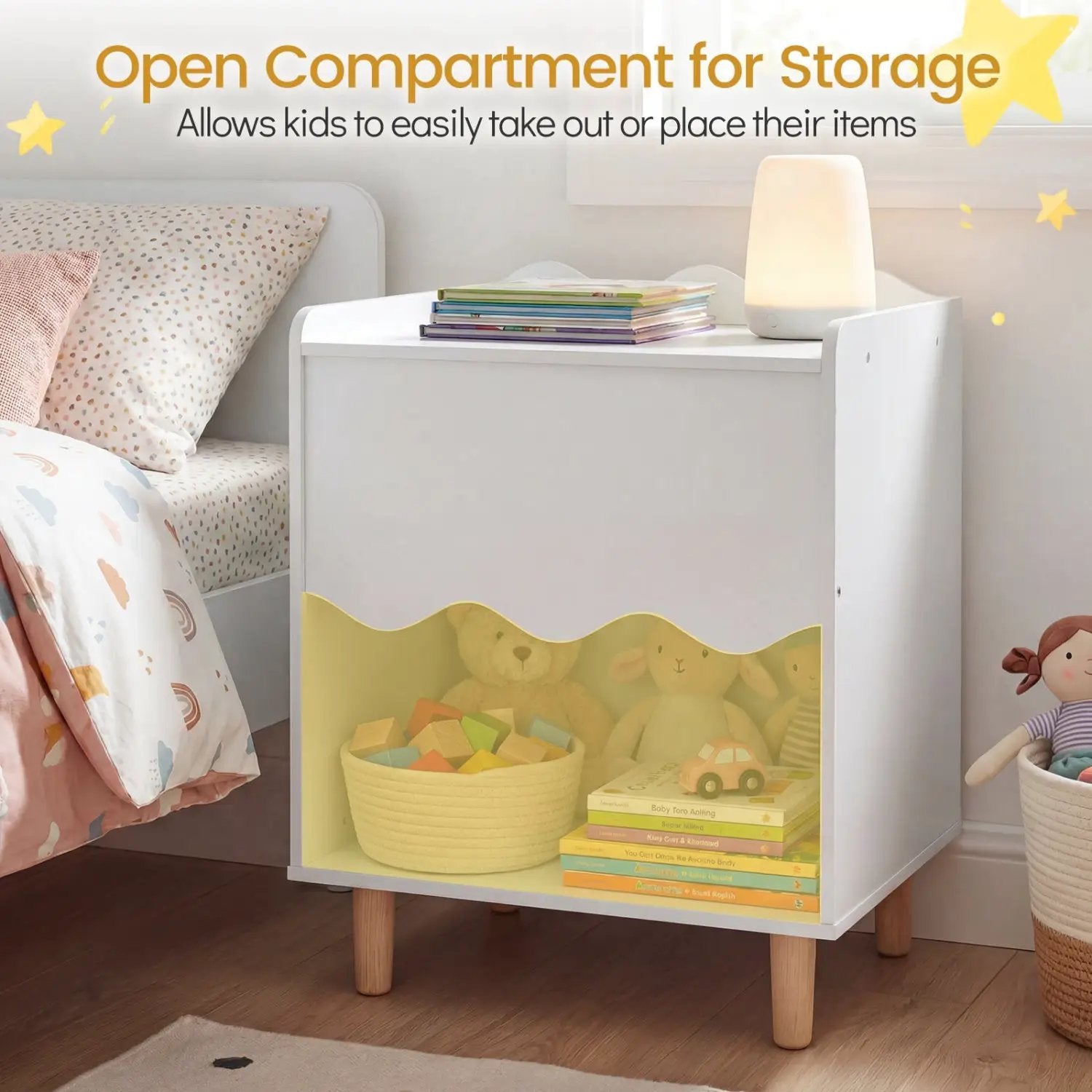 Toddler Scalloped Side Table with Wide Top & Open Compartment by DirectDeals
