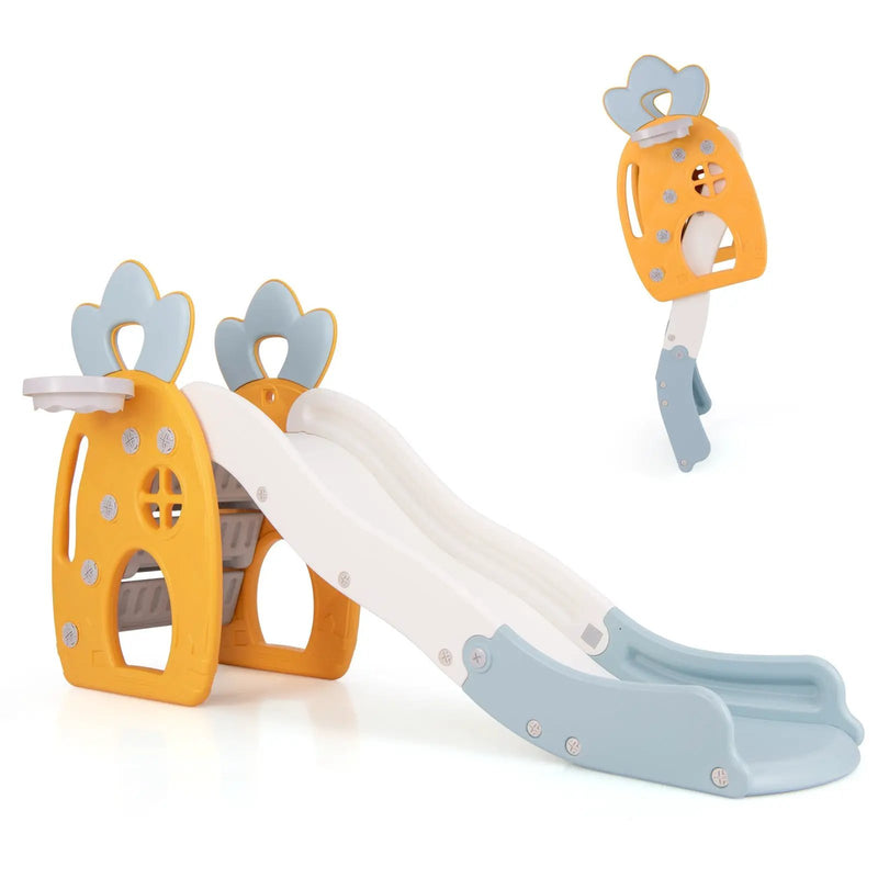 Foldable Slide with Basketball Hoop and Buffer Zone for Kids Aged 3+ Years Old by DirectDeals
