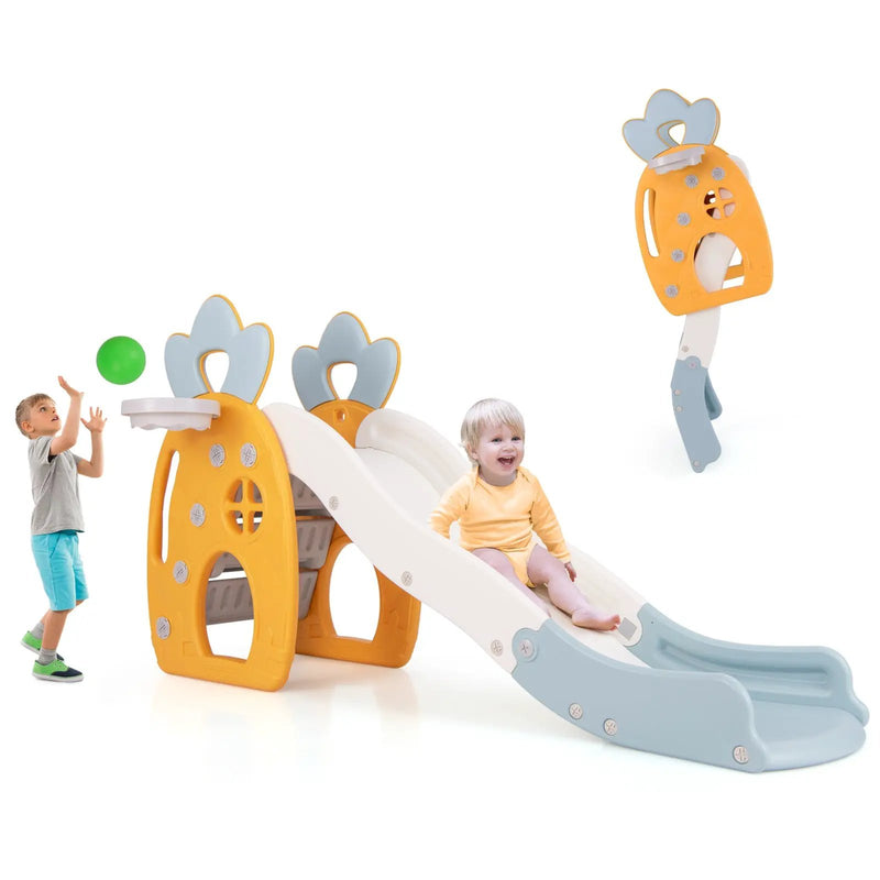 Foldable Slide with Basketball Hoop and Buffer Zone for Kids Aged 3+ Years Old by DirectDeals