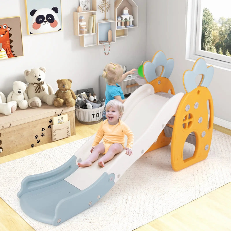 Foldable Slide with Basketball Hoop and Buffer Zone for Kids Aged 3+ Years Old by DirectDeals