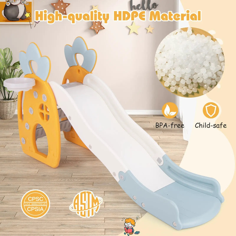 Foldable Slide with Basketball Hoop and Buffer Zone for Kids Aged 3+ Years Old by DirectDeals