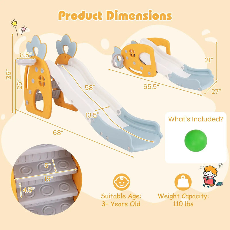 Foldable Slide with Basketball Hoop and Buffer Zone for Kids Aged 3+ Years Old by DirectDeals