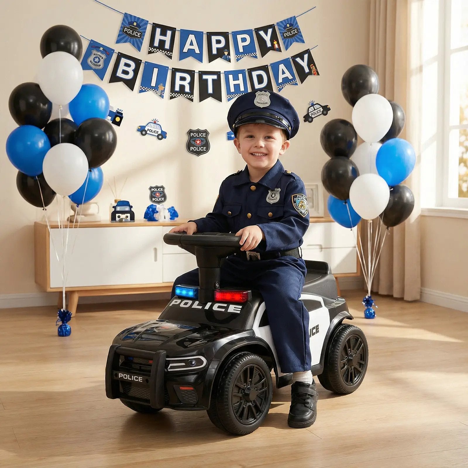 Toddler Sliding Car with Steering Wheel and Under-Seat Storage Push-Black by DirectDeals