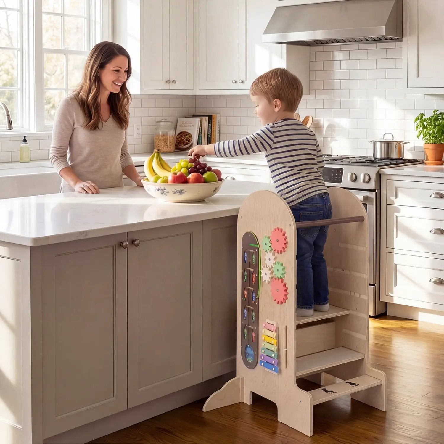 Toddler Standing Tower Kids Step Stool with Adjustable Height Chalkboard and Slide by DirectDeals