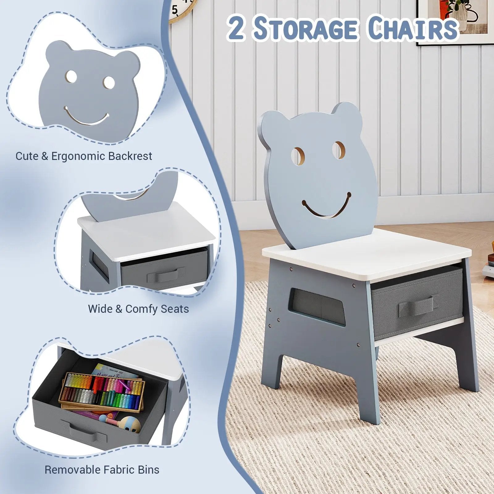 Toddler Table and 2 Chairs 5-in-1 Cute Art Desk Set with Reversible Chalkboard Whiteboard by DirectDeals