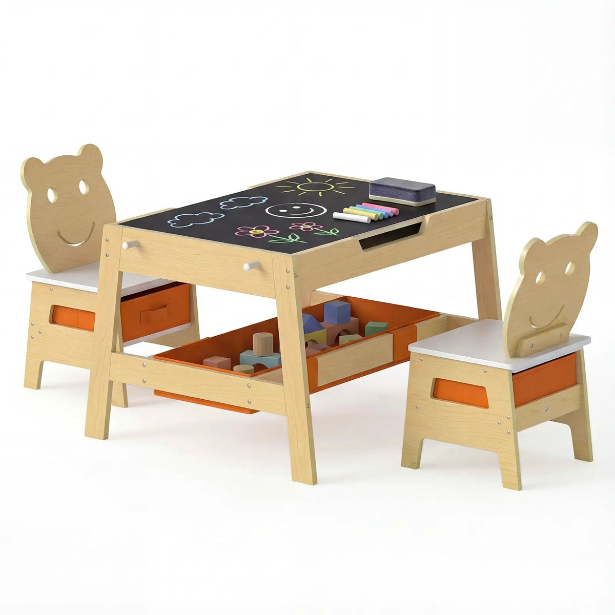 Toddler Table and 2 Chairs 5-in-1 Cute Art Desk Set with Reversible Chalkboard Whiteboard, photo 10 of 16
