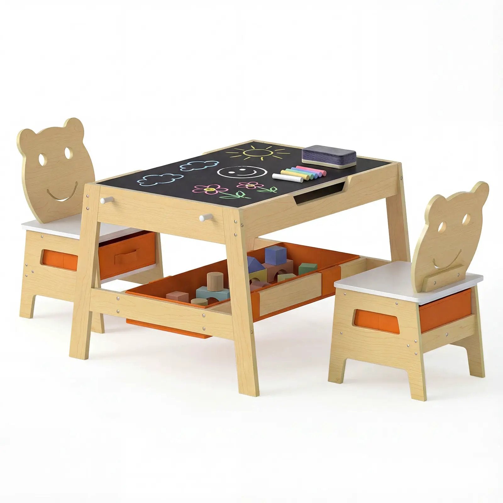 Toddler Table and 2 Chairs 5-in-1 Cute Art Desk Set with Reversible Chalkboard Whiteboard by DirectDeals