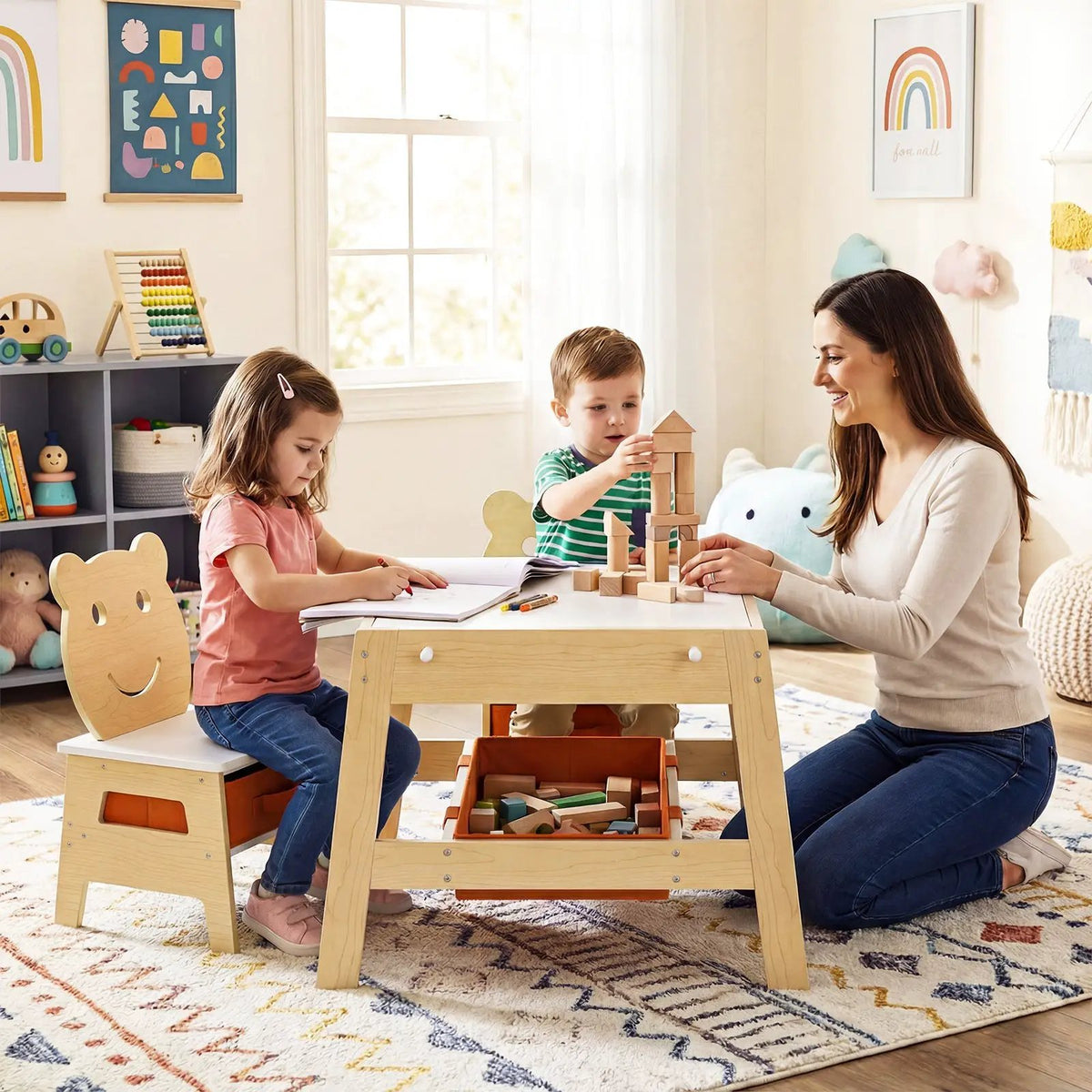Toddler Table and 2 Chairs 5-in-1 Cute Art Desk Set with Reversible Chalkboard Whiteboard, photo 14 of 16