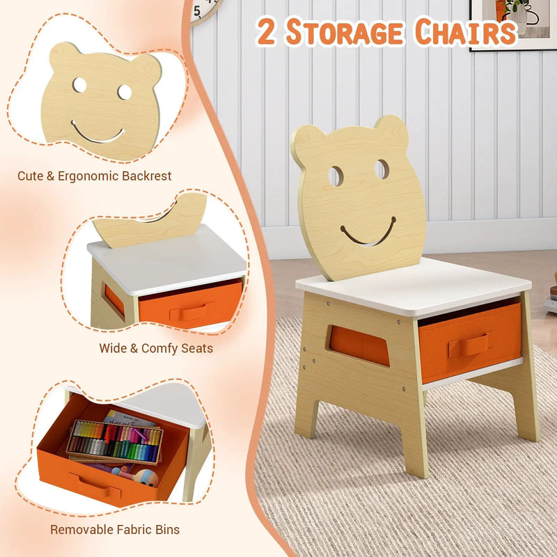 Toddler Table and 2 Chairs 5-in-1 Cute Art Desk Set with Reversible Chalkboard Whiteboard by DirectDeals