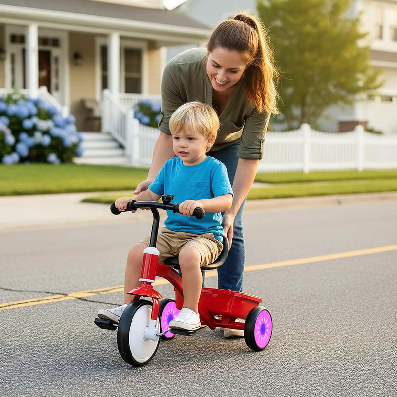 Toddler Tricycle with Glowing Wheels and 4-Level Adjustable Seat by DirectDeals