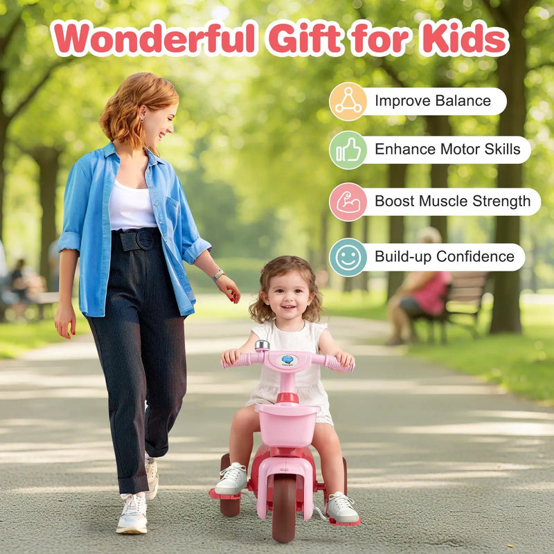 Toddler Tricycle with Limited Steering with Front Baskets and Bell by DirectDeals