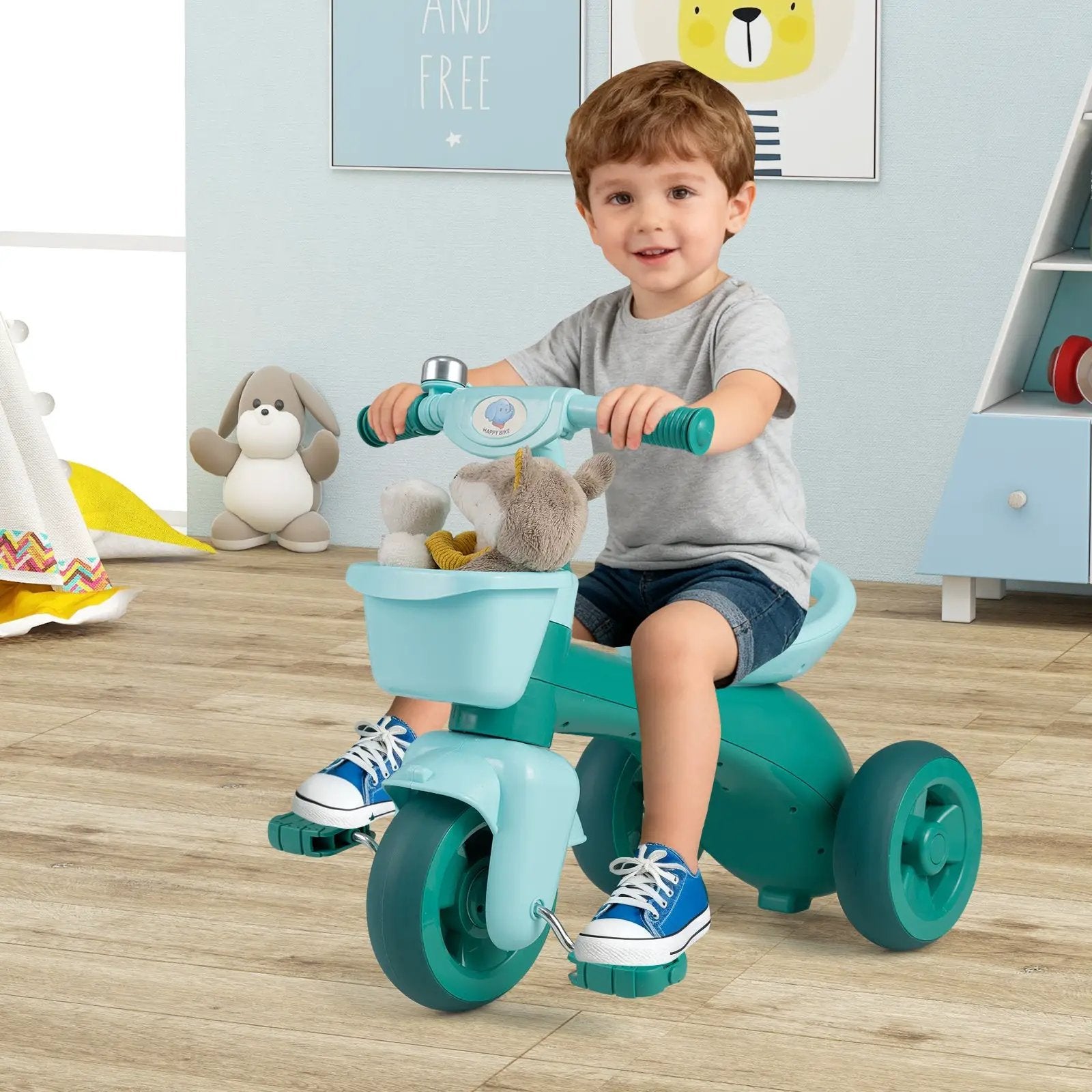 Toddler Tricycle with Limited Steering with Front Baskets and Bell by DirectDeals