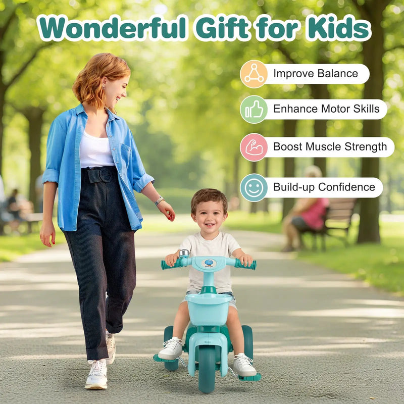Toddler Tricycle with Limited Steering with Front Baskets and Bell by DirectDeals