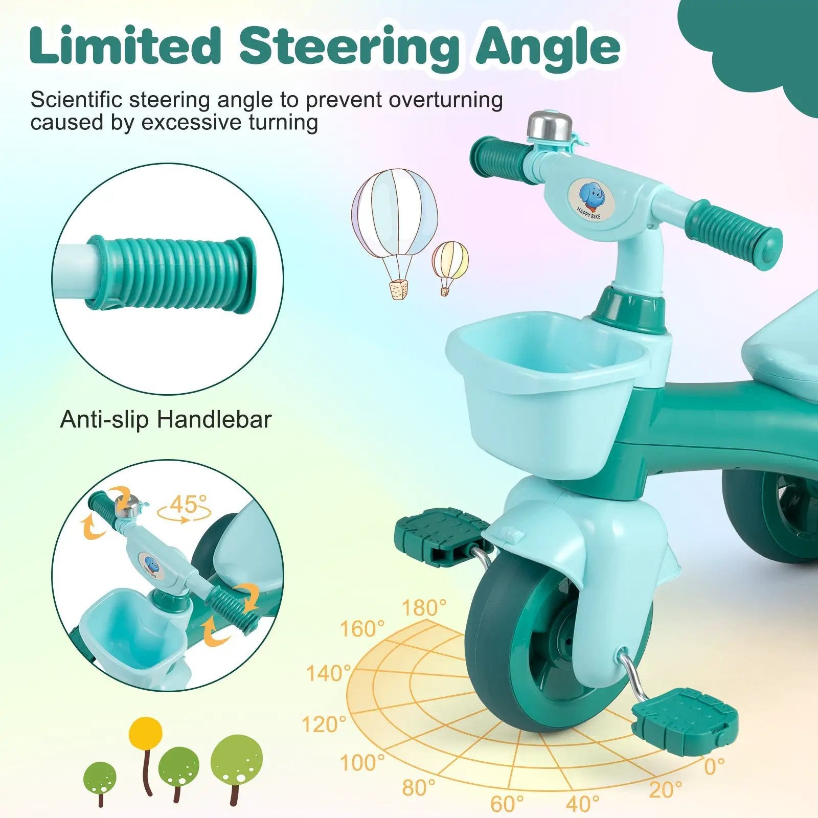 Toddler Tricycle with Limited Steering with Front Baskets and Bell by DirectDeals