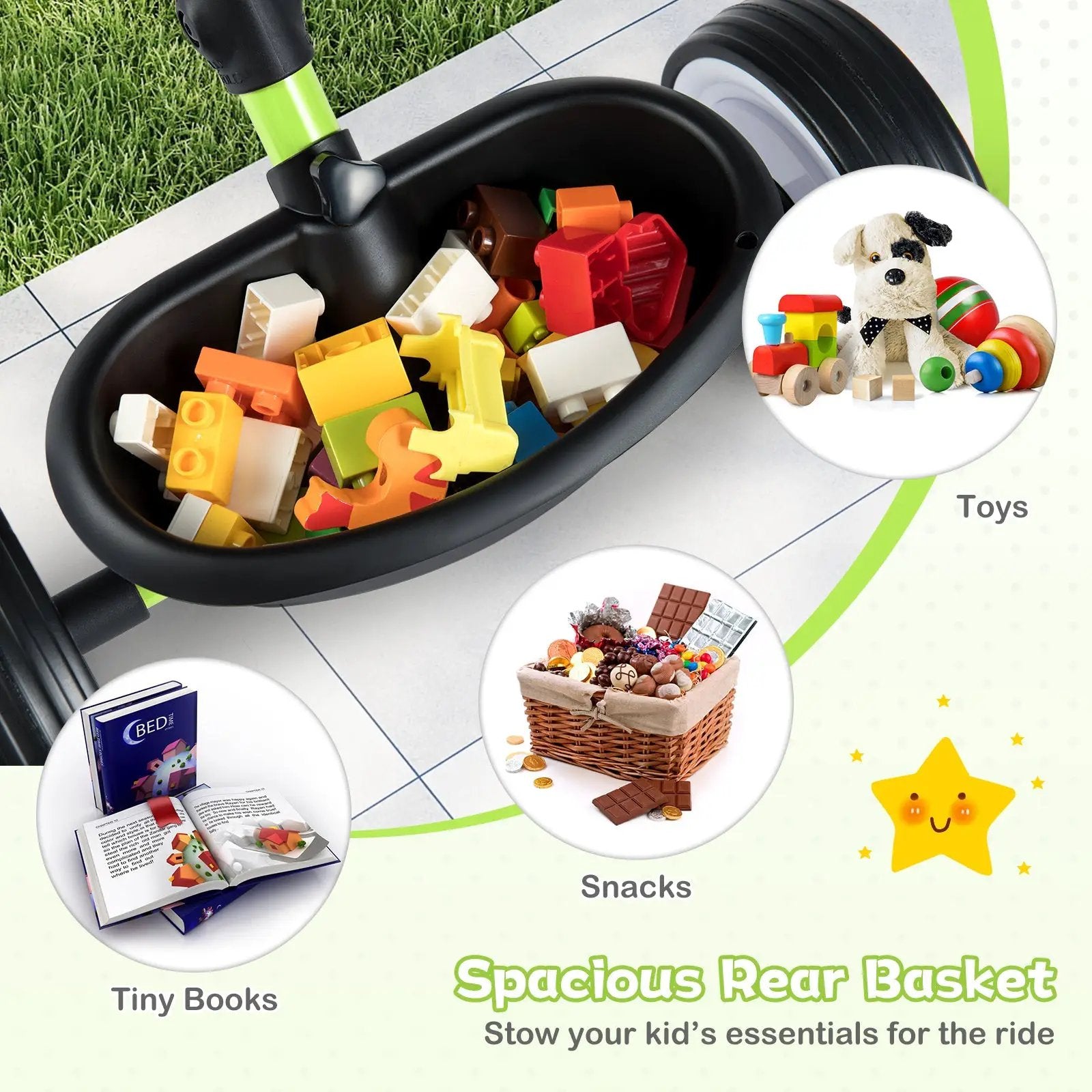 Toddler Tricycle with 3-Position Seat and Storage Basket for Kids by DirectDeals