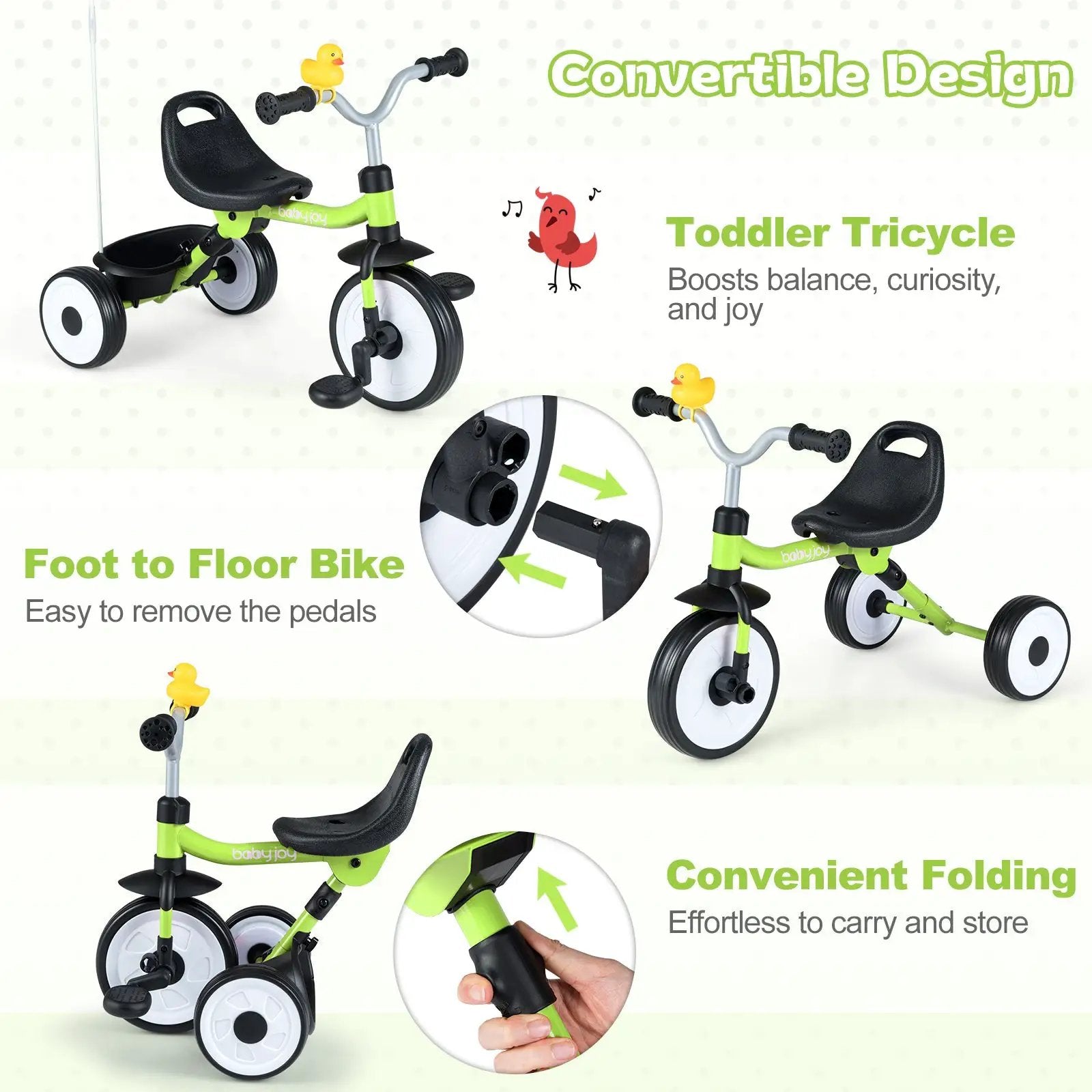 Toddler Tricycle with 3-Position Seat and Storage Basket for Kids by DirectDeals