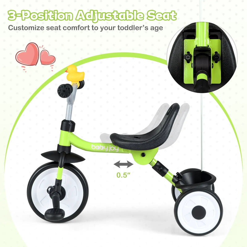 Toddler Tricycle with 3-Position Seat and Storage Basket for Kids by DirectDeals