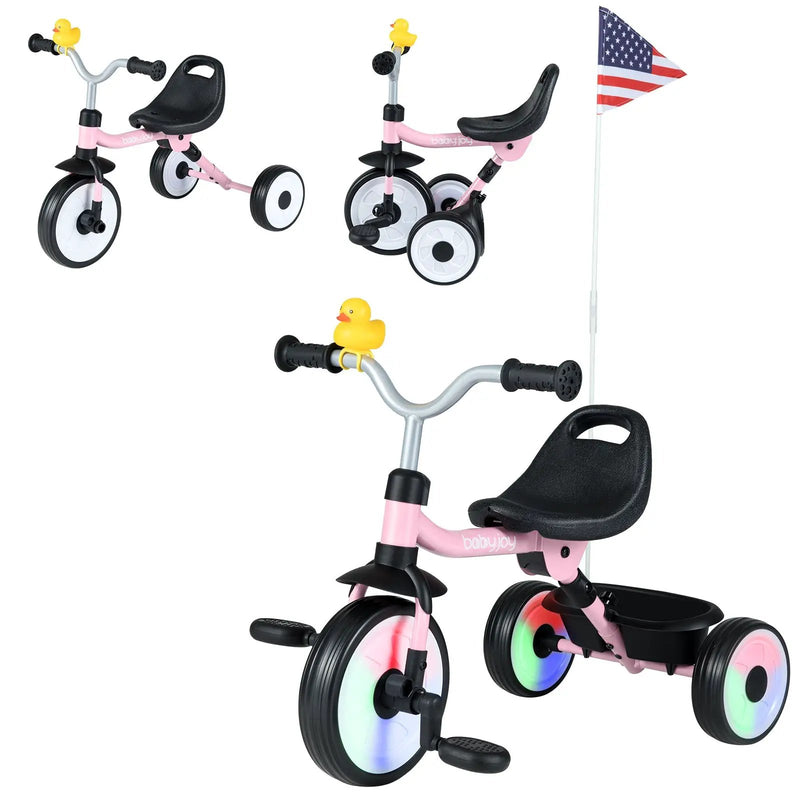 Toddler Tricycle with 3-Position Seat and Storage Basket for Kids by DirectDeals
