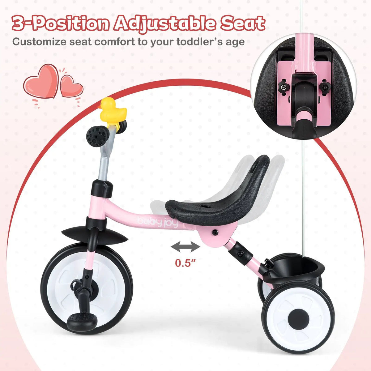 Toddler Tricycle with 3-Position Seat and Storage Basket for Kids, photo 20 of 32