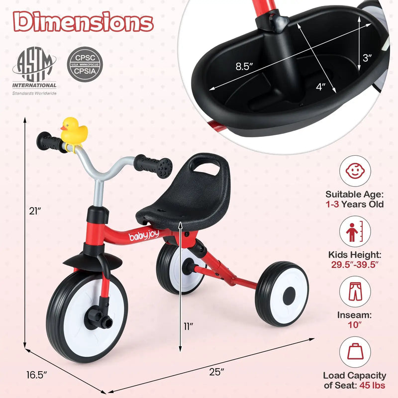 Toddler Tricycle with 3-Position Seat and Storage Basket for Kids by DirectDeals