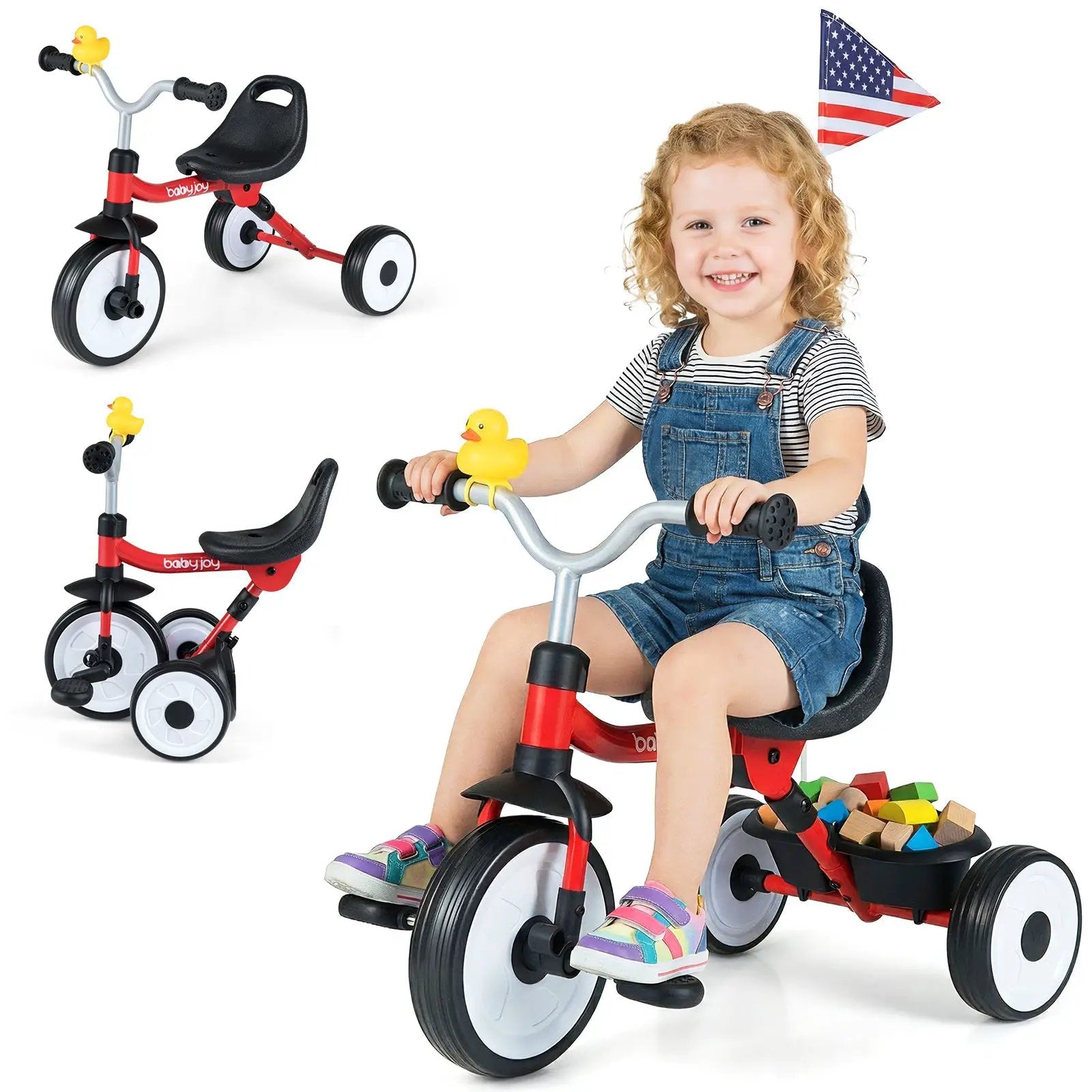 Toddler Tricycle with 3-Position Seat and Storage Basket for Kids by DirectDeals