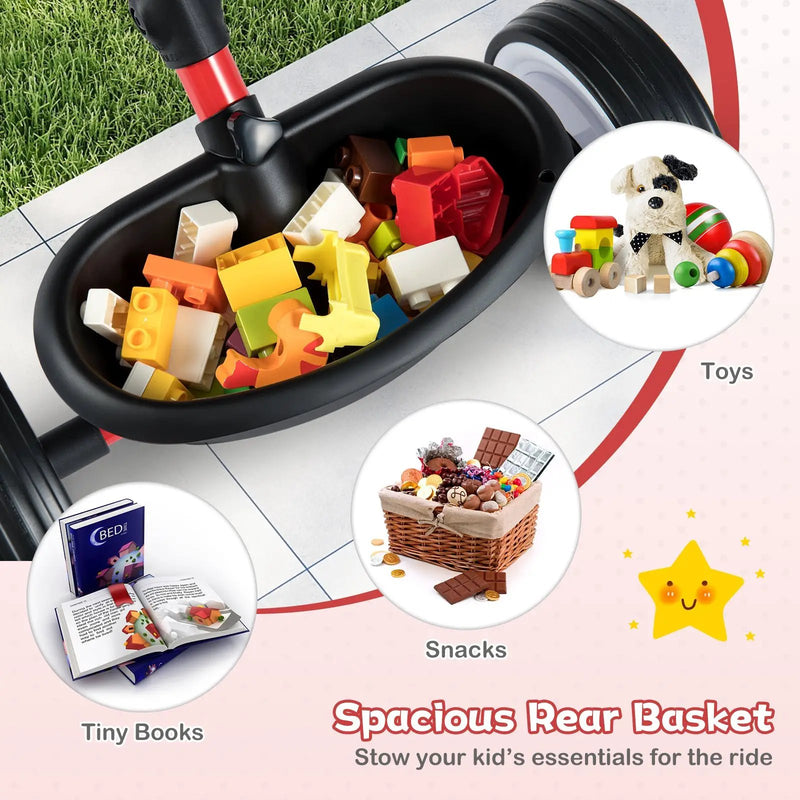 Toddler Tricycle with 3-Position Seat and Storage Basket for Kids by DirectDeals