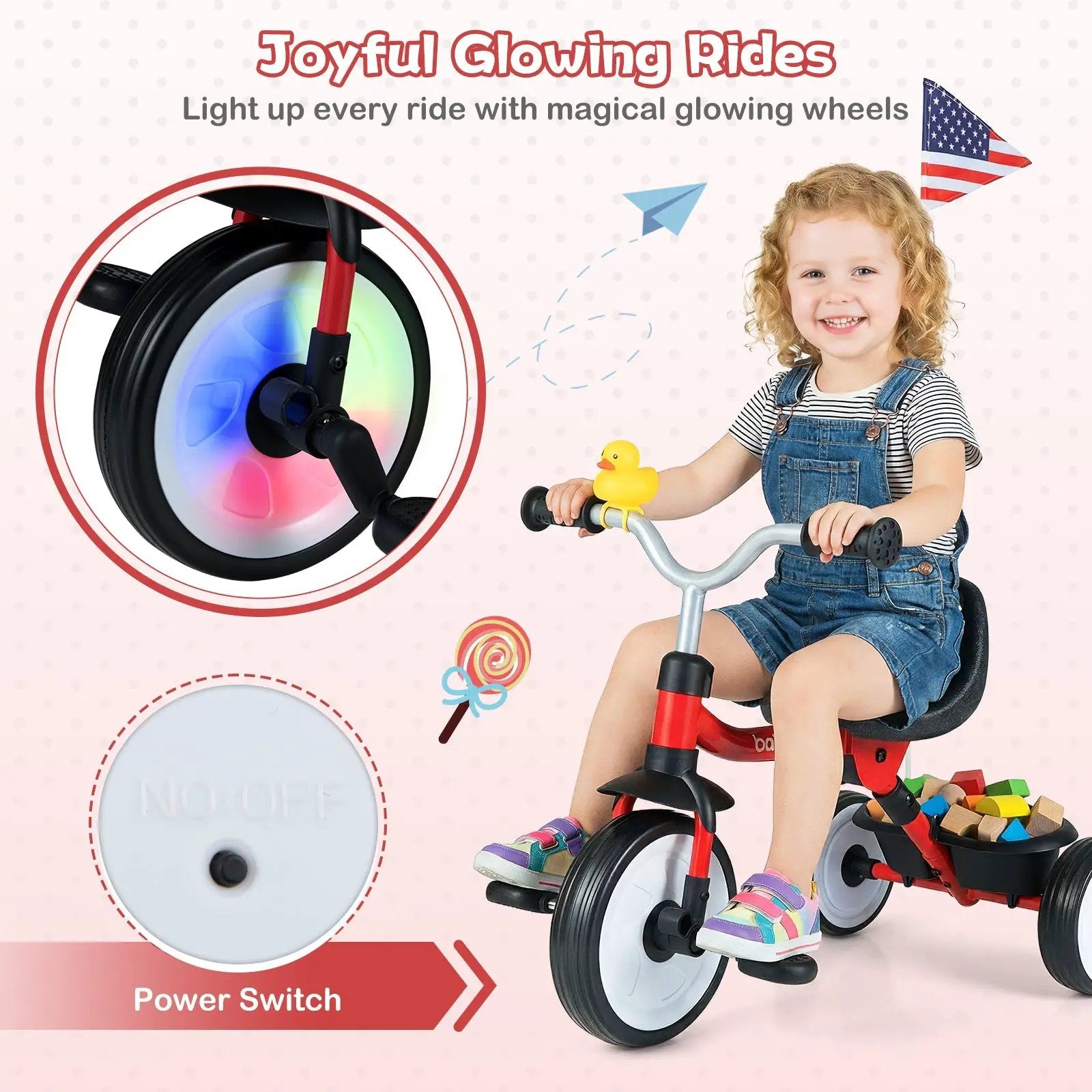 Toddler Tricycle with 3-Position Seat and Storage Basket for Kids by DirectDeals