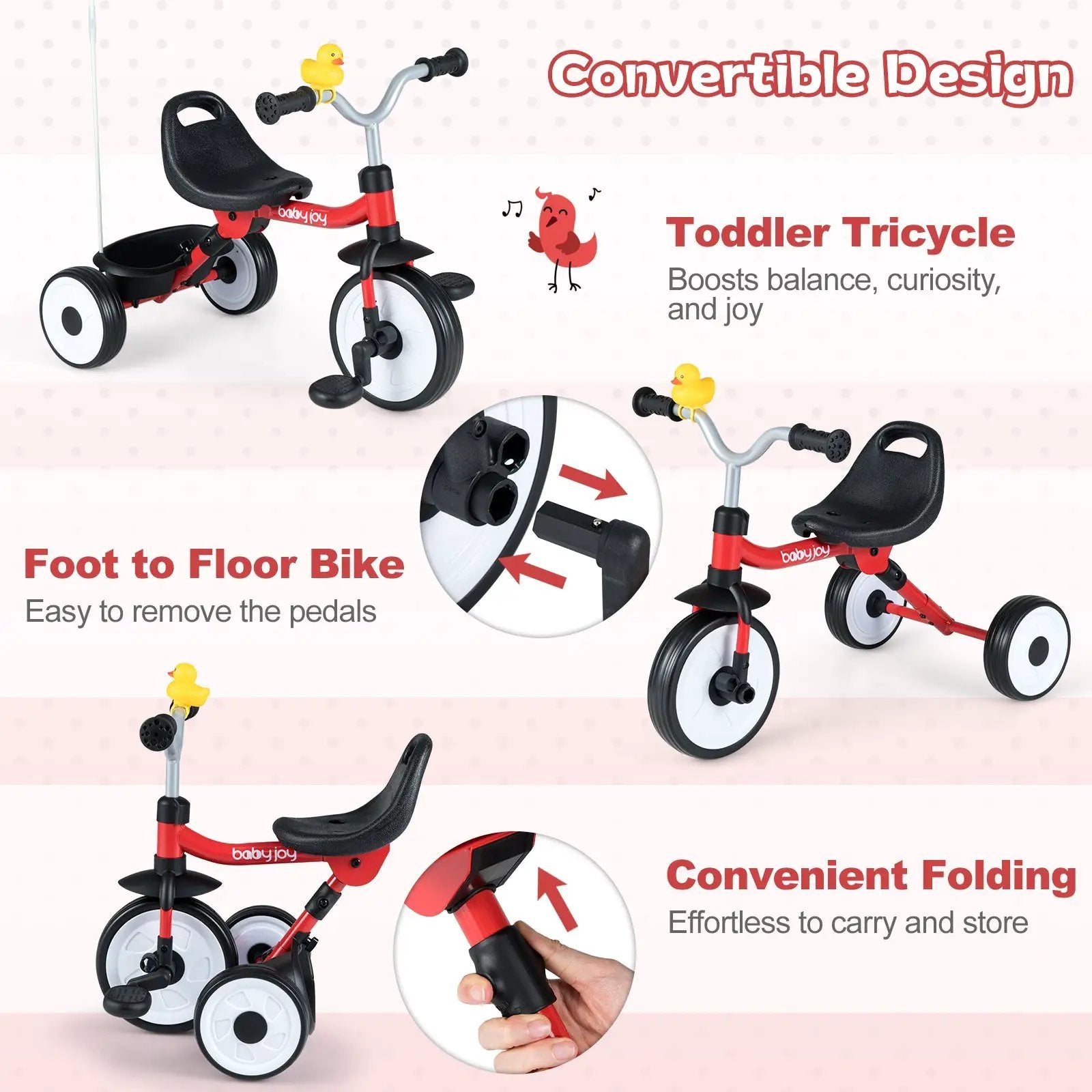 Toddler Tricycle with 3-Position Seat and Storage Basket for Kids by DirectDeals