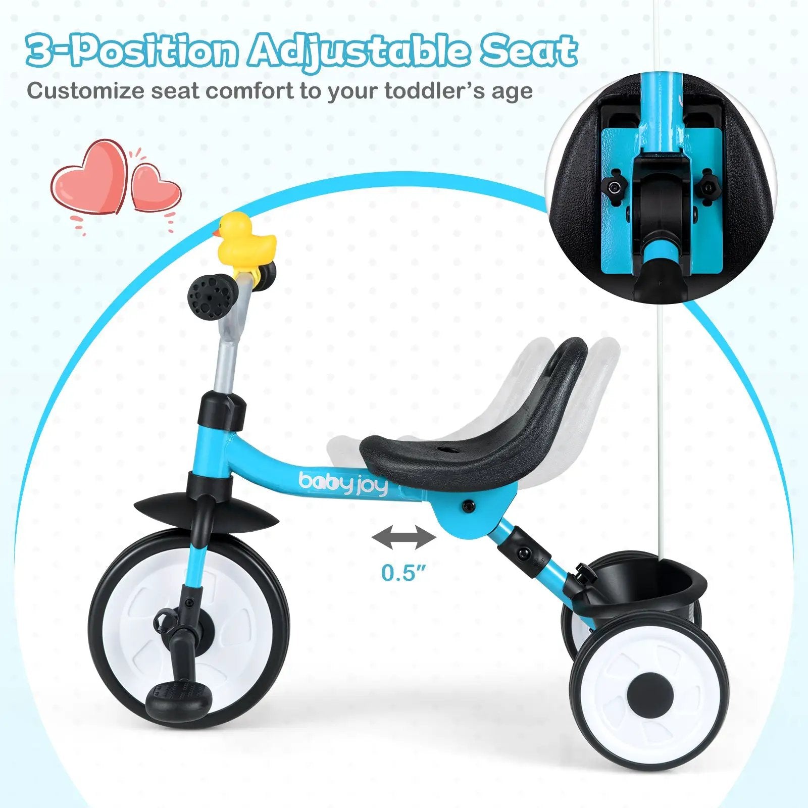 Toddler Tricycle with 3-Position Seat and Storage Basket for Kids by DirectDeals