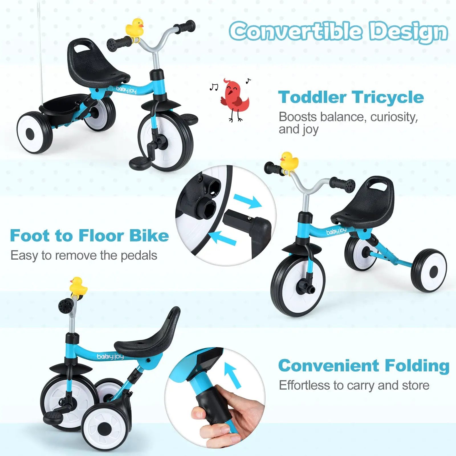 Toddler Tricycle with 3-Position Seat and Storage Basket for Kids by DirectDeals
