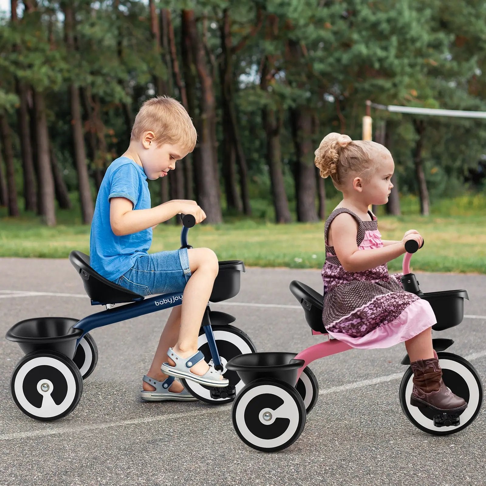 Toddler Tricycle with Adjustable Seat and Storage Baskets for 1.5-5 Years Old by DirectDeals