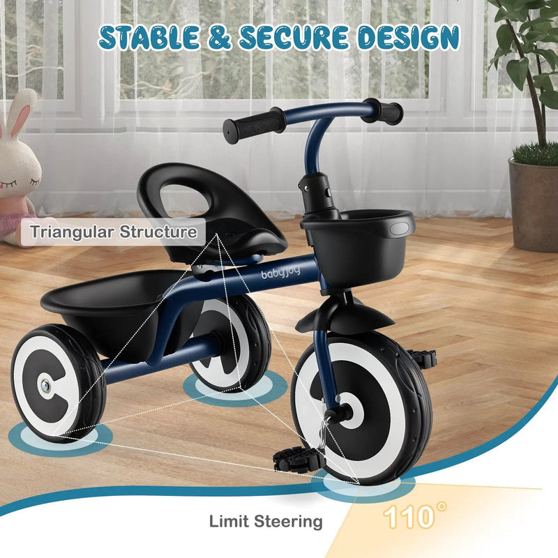 Toddler Tricycle with Adjustable Seat and Storage Baskets for 1.5-5 Years Old by DirectDeals