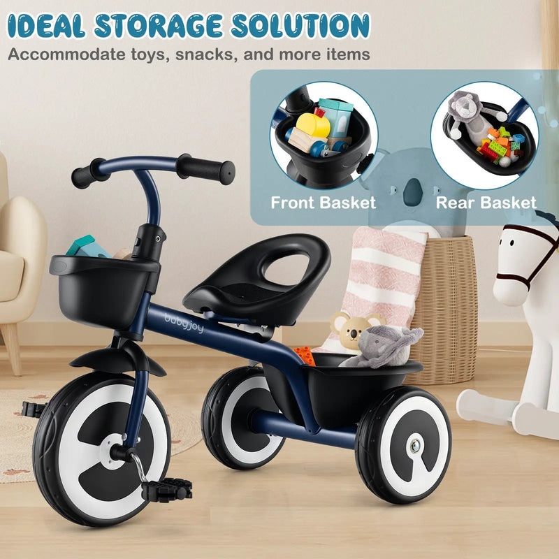 Toddler Tricycle with Adjustable Seat and Storage Baskets for 1.5-5 Years Old by DirectDeals