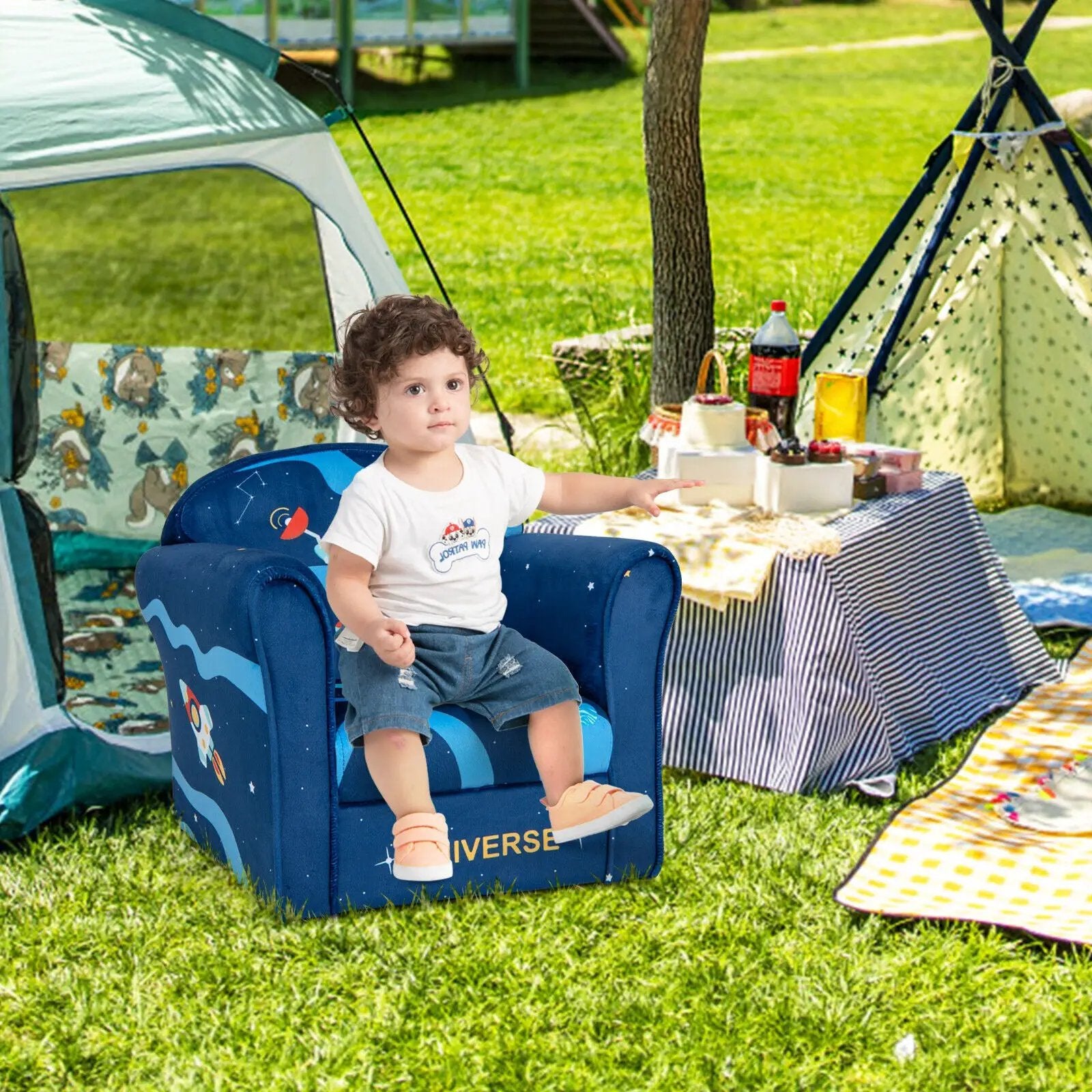Toddler Upholstered Armchair with Solid Wooden Frame and High-density Sponge Filling by DirectDeals