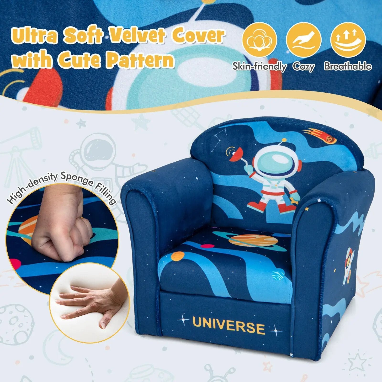 Toddler Upholstered Armchair with Solid Wooden Frame and High-density Sponge Filling by DirectDeals