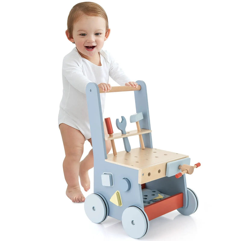 2-in-1 Toddler Wooden Baby Push Walker with Multi-Activity Center by DirectDeals