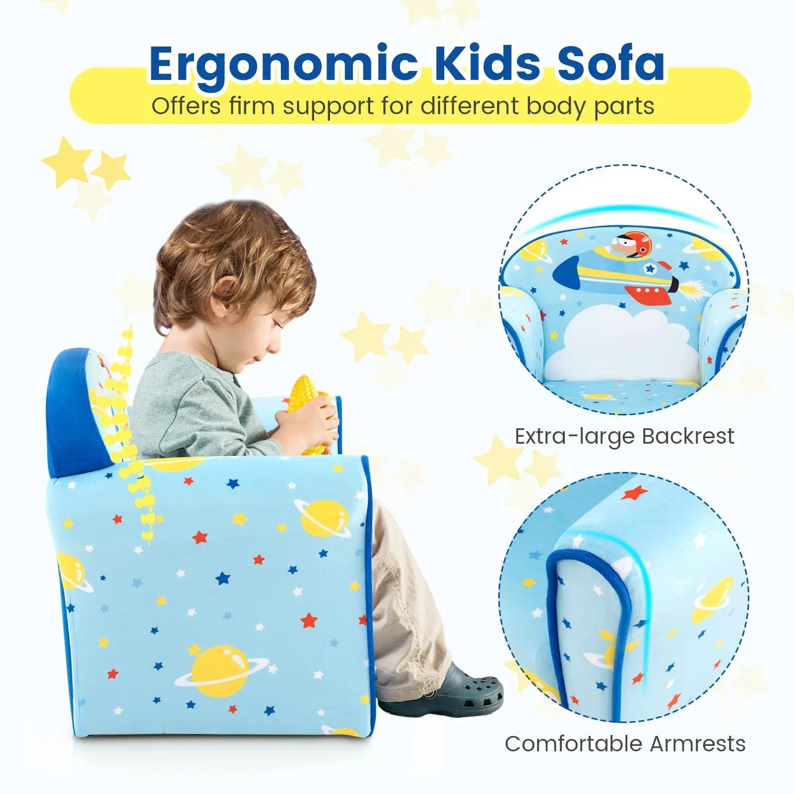 Toddlers Sofa Chair with Velvet Fabric Cover High Density Sponge Filling by DirectDeals