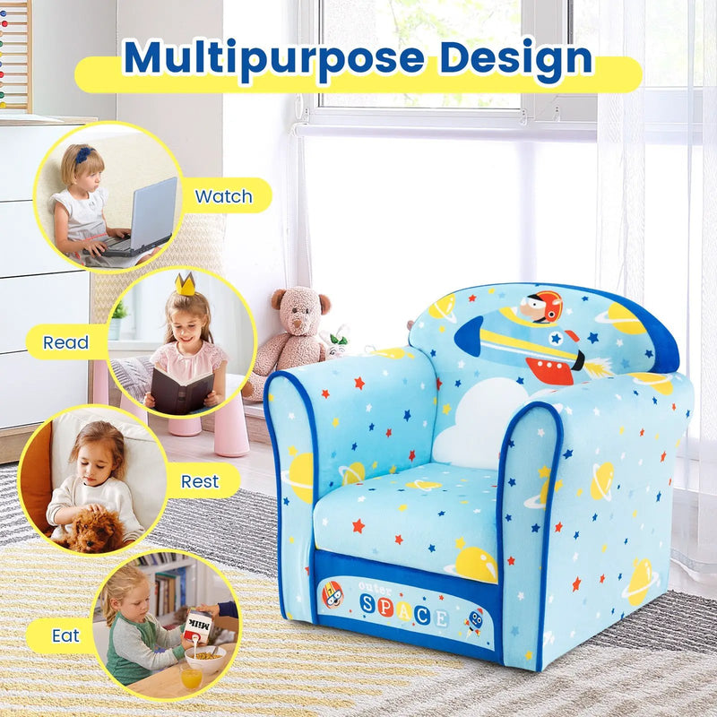 Toddlers Sofa Chair with Velvet Fabric Cover High Density Sponge Filling by DirectDeals