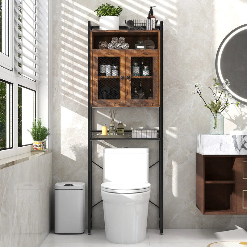 Over-The-Toilet Storage Cabinet with Heavy-Duty Metal Frame 2-door Freestanding by DirectDeals
